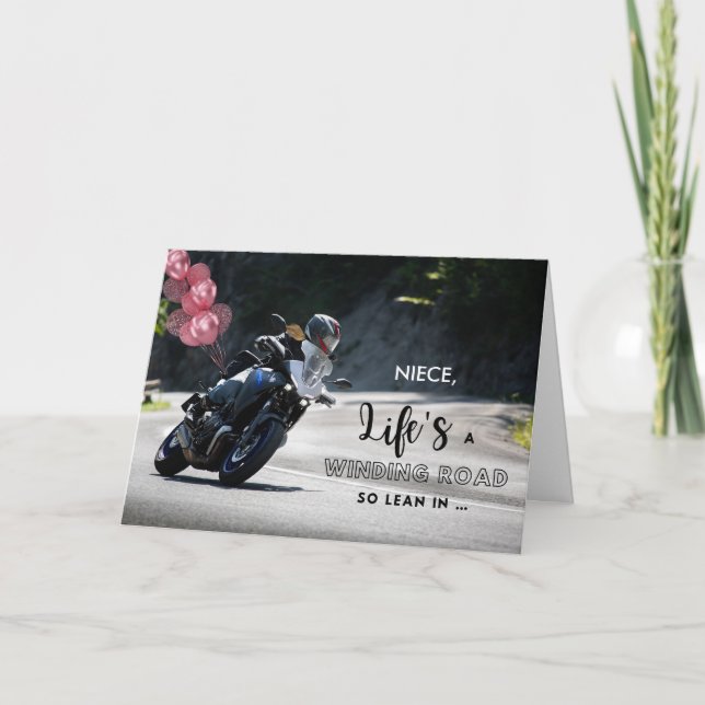 Niece Motorcycle Themed Birthday on Curve Card (Front)