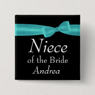 NIECE of BRIDE Aqua Bow Wedding Custom Name Y129 15 Cm Square Badge
