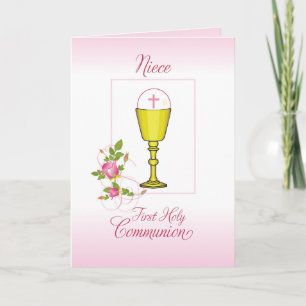 Niece Pink First Holy Communion, Chalice, Host Card