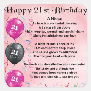 Niece Poem - 21st Birthday Square Sticker