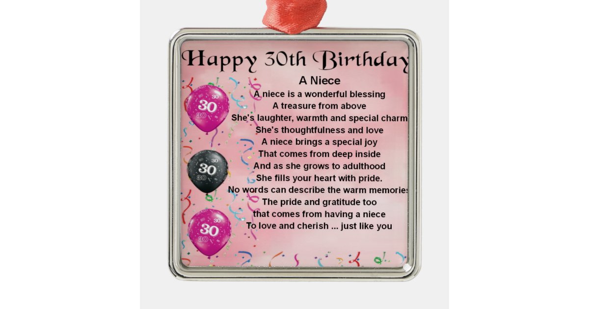 Niece Poem - 30th Birthday Metal Ornament | Zazzle.com.au