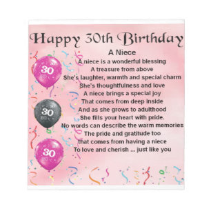 Niece Poem - 30th Birthday Notepad