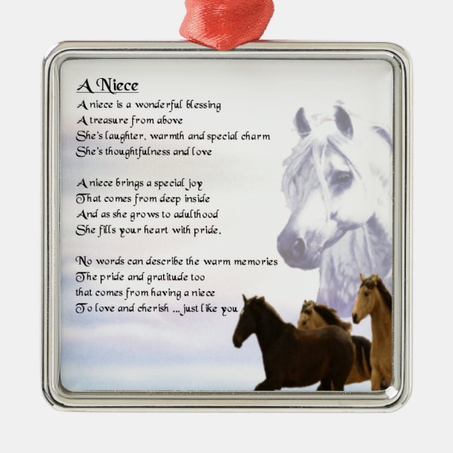 Niece Poem - Horses Metal Tree Decoration (Front)