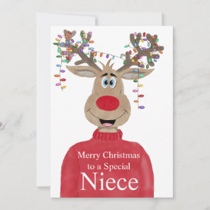 Niece Reindeer Christmas Customisable Holiday Card