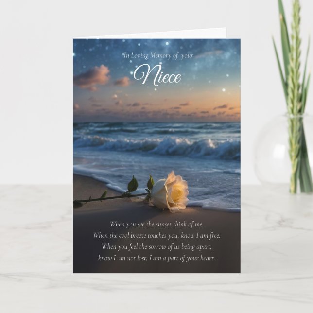 Niece Sympathy Memorial Rose on the Beach Card (Front)
