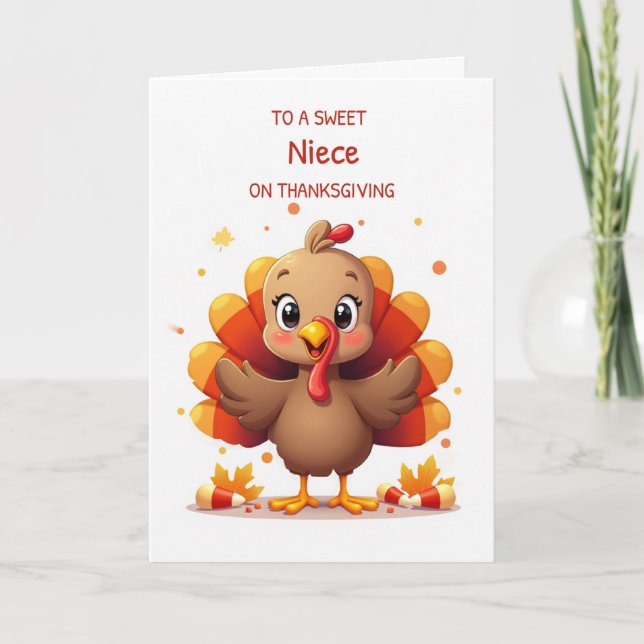 Niece Thanksgiving Sweet Candy Corn Turkey Card (Front)