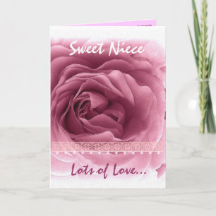 NIECE Valentine's Day - Pink Rose & Lace Trim Holiday Card