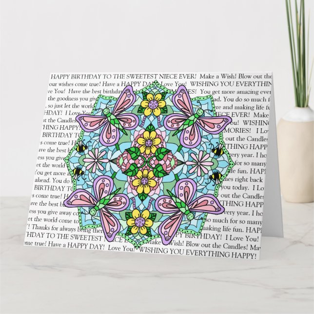 Niece's Birthday, Butterfly Mandala Coloring Page  Card (Front)