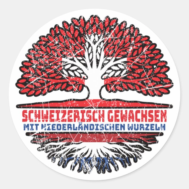 Niederlande Niederländisch Schweizer Schweiz Baum Classic Round Sticker (Front)