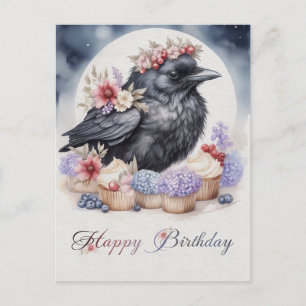 Niedliche Krähe Geburtstag Blumen Cupcakes  Postka Postcard