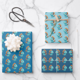 Niedlicher Alien-Drache, türkis - Wrapping Paper Sheet