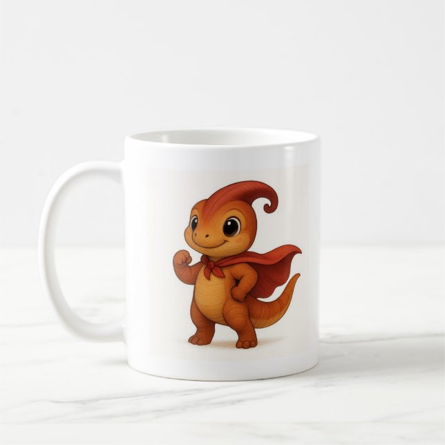 Niedlicher Parasaurolophus Cartoon – Dino‑Held mit Coffee Mug (Left)