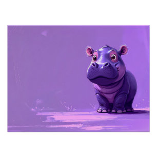 Niedliches lila Nilpferd im Cartoon Stil Poster