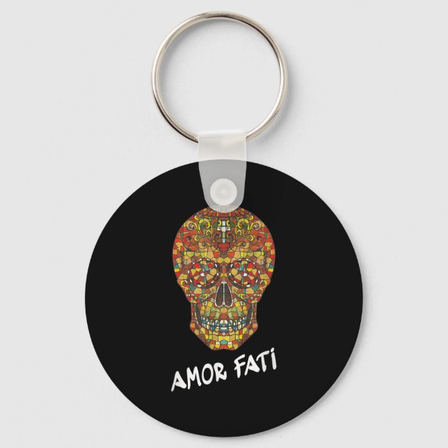 Nietzsche Stoic Quote Philosopher Sugar Skull Amor Key Ring (Front)