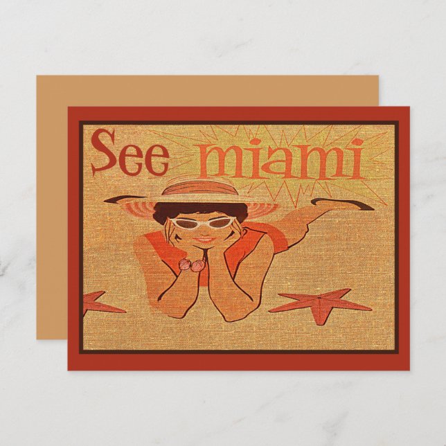 Nifty 50s See Miami Pretty Sunbathing Lady Travel Card (Front/Back)