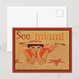 Nifty 50s See Miami Pretty Sunbathing Lady Travel Postcard