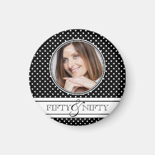 Nifty at 50 Polka Dot Photo Keepsake Magnet