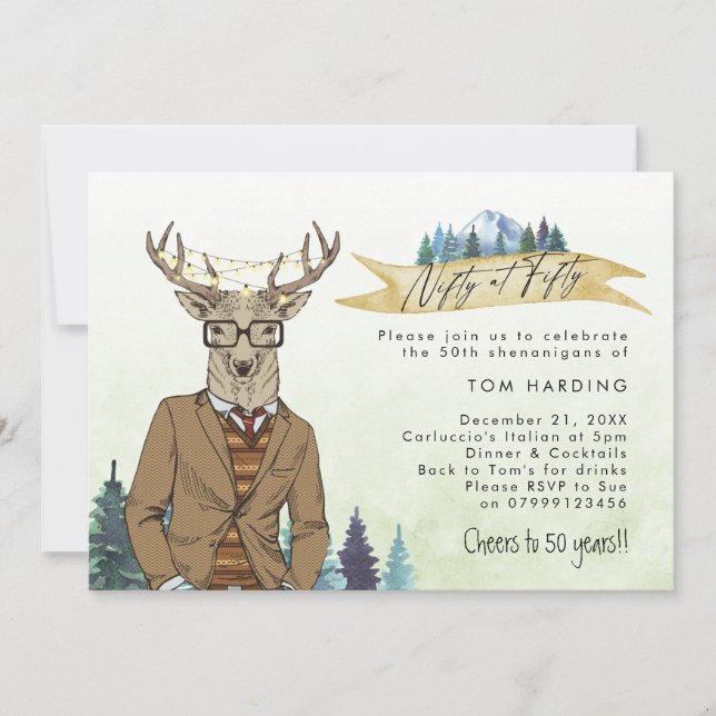 nifty at fifty 50 deer mountain birthday invitation (Front)
