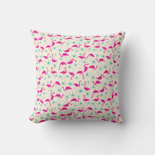 Nifty fifties - pink flamingos and stars pillow