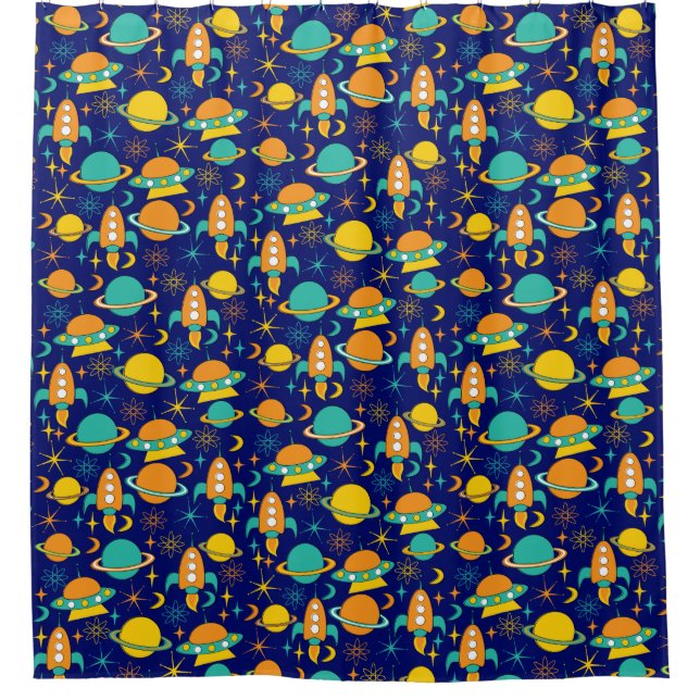 Nifty fifties - space age kids shower curtain (Front)