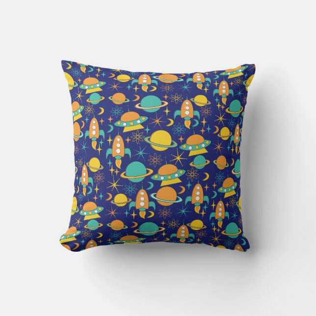 Nifty fifties - space age throw pillow dark (Front)