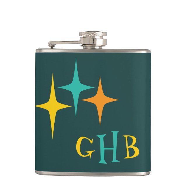 Nifty fifties - triple starburst hip flask (Front)