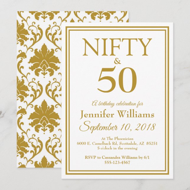 Nifty & Fifty!  Elegant Birthday Party Invitation (Front/Back)