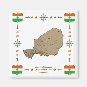 Niger Map + Flags Magnet
