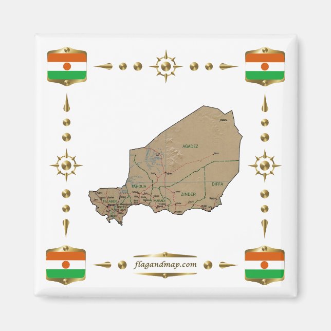 Niger Map + Flags Magnet (Front)