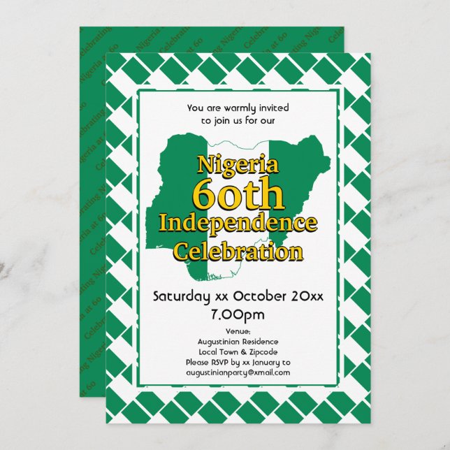 NIGERIA 60th INDEPENDENCE | Nigerian Flag Invitation (Front/Back)