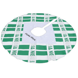Nigeria and Nigerian Flag Tiled with Your Name Faux Linen Tree Skirt
