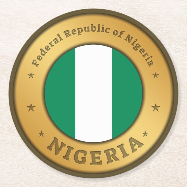 Nigeria Flag Badge Round Paper Coaster (Front)