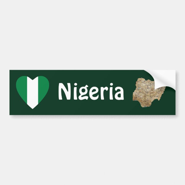 Nigeria Flag Heart + Map Bumper Sticker (Front)