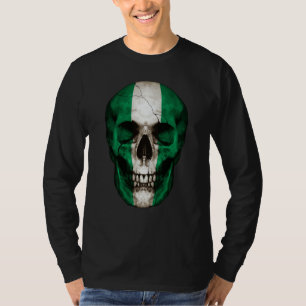 Nigeria Flag Skull Nigerian Roots Proud Patriotic T-Shirt