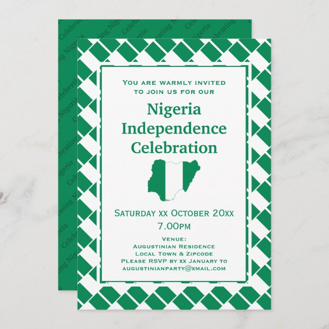 NIGERIA INDEPENDENCE CELEBRATION Nigerian Flag Invitation (Front/Back)