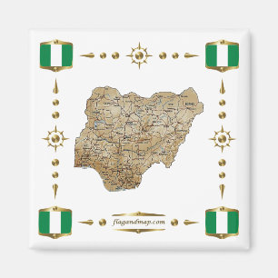 Nigeria Map + Flags Magnet