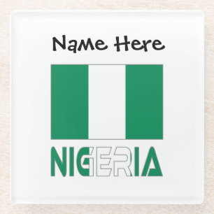 Nigeria Nigerian Flag Black Personalisation Glass Coaster