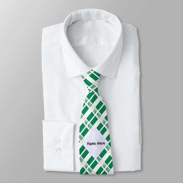 Nigeria Nigerian Flag Tiled Green Personalised  Tie (Tied)