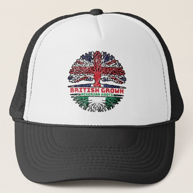 Nigeria Nigerian Uk United Kingdom British Tree Trucker Hat (Front)