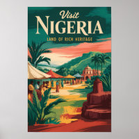 Nigeria Painterly Illustration Travel Art Vintage