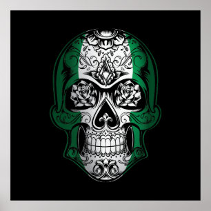 Nigeria  Skull And Roses Flag Poster