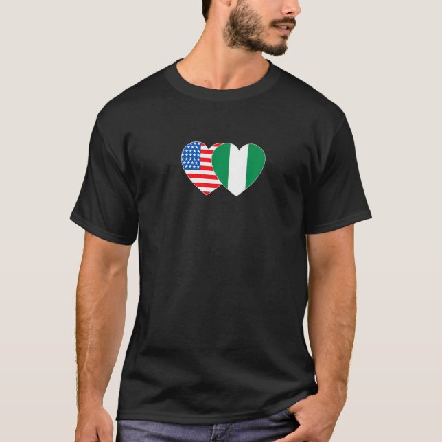 Nigeria & USA Flag Twin Heart for Nigerian America T-Shirt (Front)