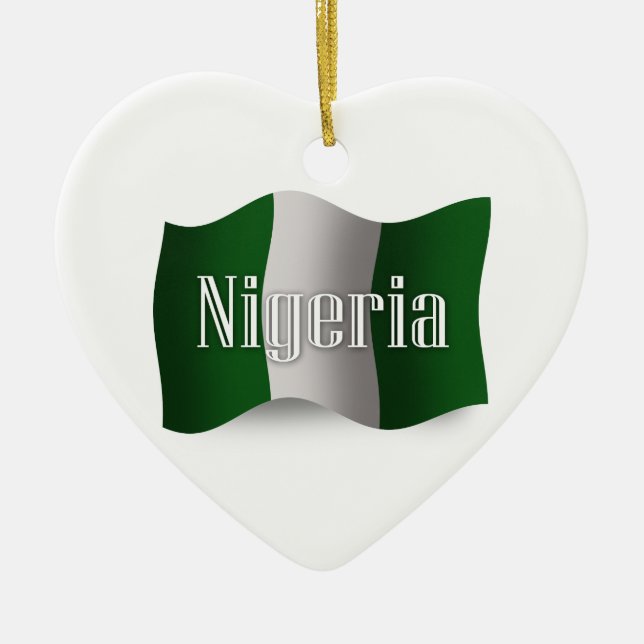 Nigeria Waving Flag Ceramic Tree Decoration (Front)