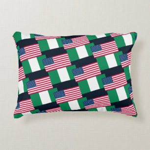 Nigerian and USA Flags Side by Side / Decorative Cushion