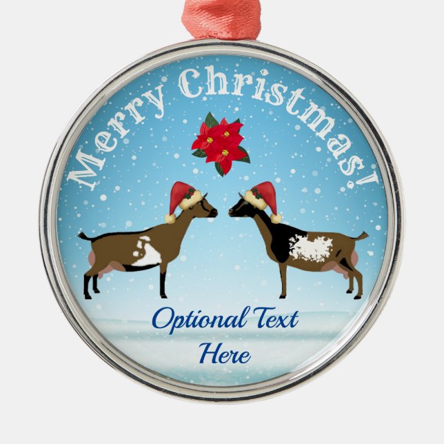 Nigerian Dwarf Dairy Goat Christmas in the snow Metal Ornament (Front)