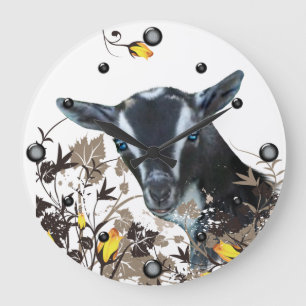 Nigerian Dwarf Goat Painting Floral Wall Clock
