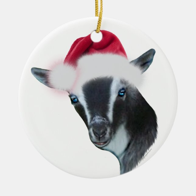 Nigerian Dwarf Goat Santa Hat Christmas Ornament (Front)