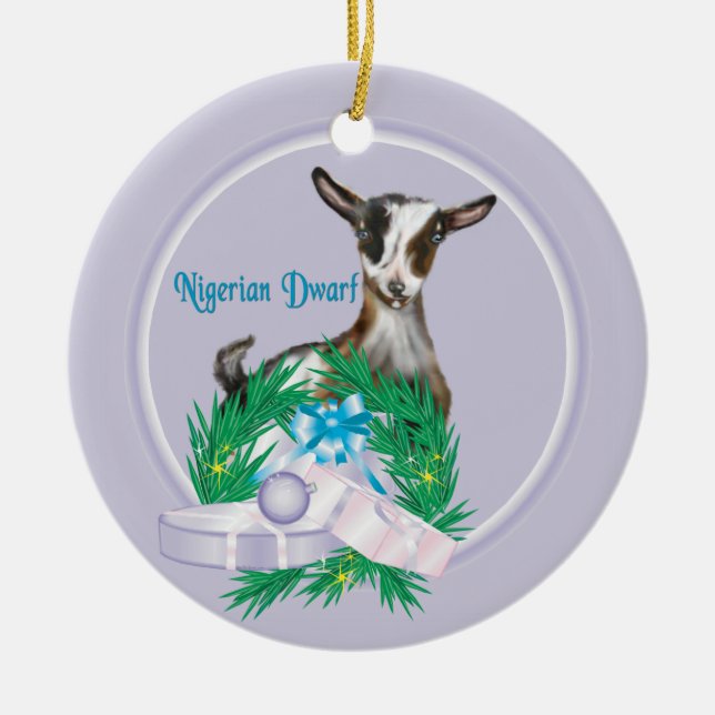 Nigerian Dwarf Goat Wreath Holiday Ornament (Front)