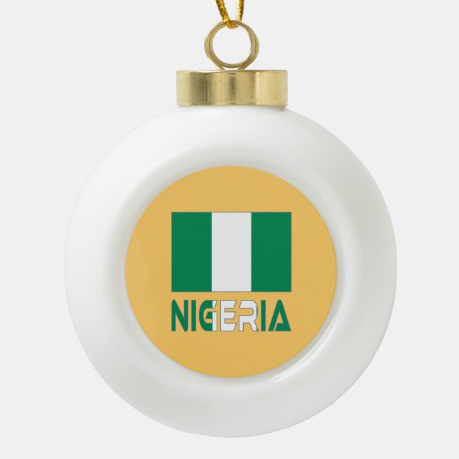 Nigerian Flag and Nigeria Ceramic Ball Christmas Ornament (Front)