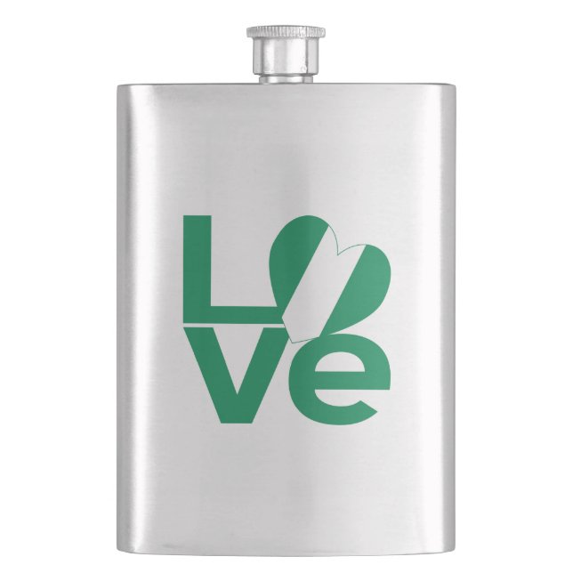 Nigerian Green LOVE Heart Flag  Hip Flask (Front)